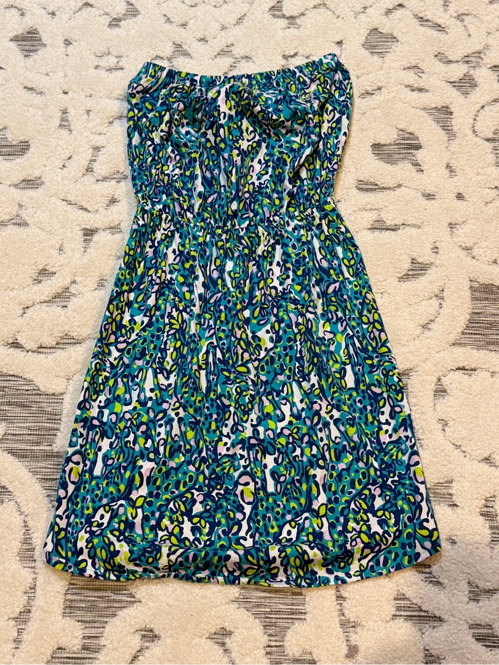 Lilly Pulitzer Blue/Green Strapless Giraffe Print sleeveless Summer Dress XS